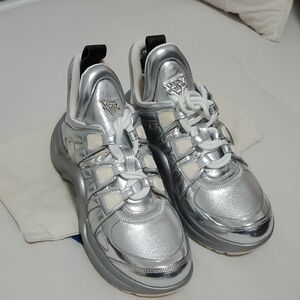 Louis Vuitton Metallic Silver Sneakers with White Details